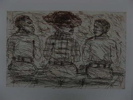 Click the image for a view of: David Koloane. Card players III. 2009. Etching. 443X565mm